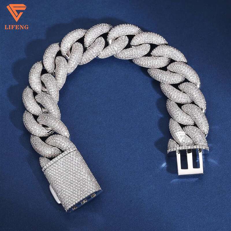 wholesales 20mm custom big cuban link chain sier vvs moissanite diamonds bracelet charms Bangles for men