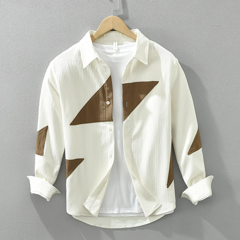 Fashionable patchwork mens contrasting shirt loose cotton casual long sleeved mens clothing240802