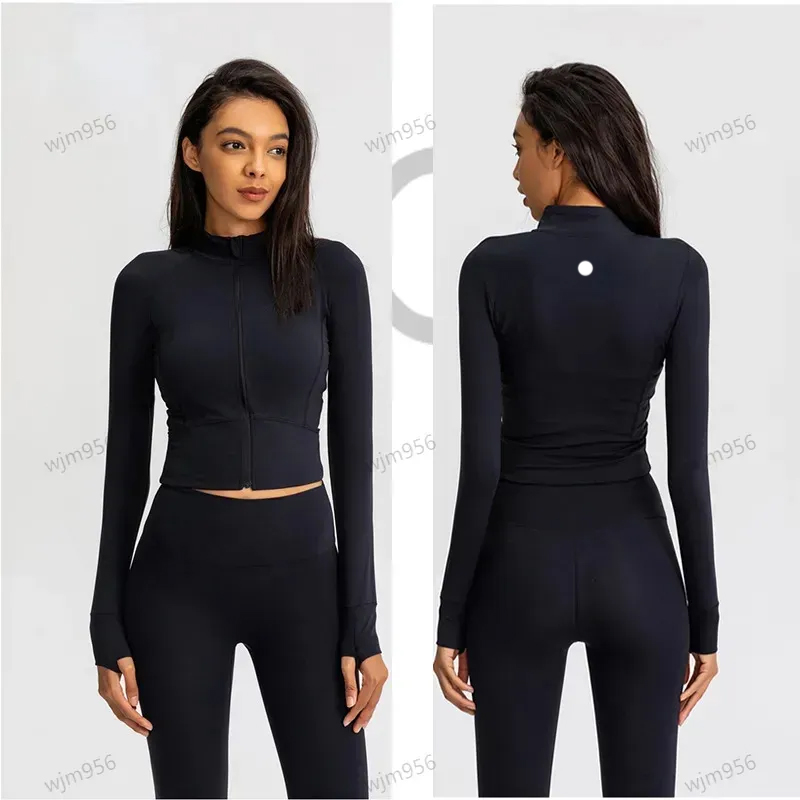 Women's Yoga Long sleeved Jacket Solid Color Nude Sports Shaped Waist Tight Fitness Loose Slow Running Sportswear Slimming jump no awkward skin overcoat take close
