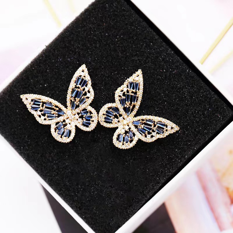 Handmade Sterg Sier Stud Earrings: Gold Fill T Princess Cut White 5A Zircon CZ Dia Party Women Butterfly OL Earring Gift