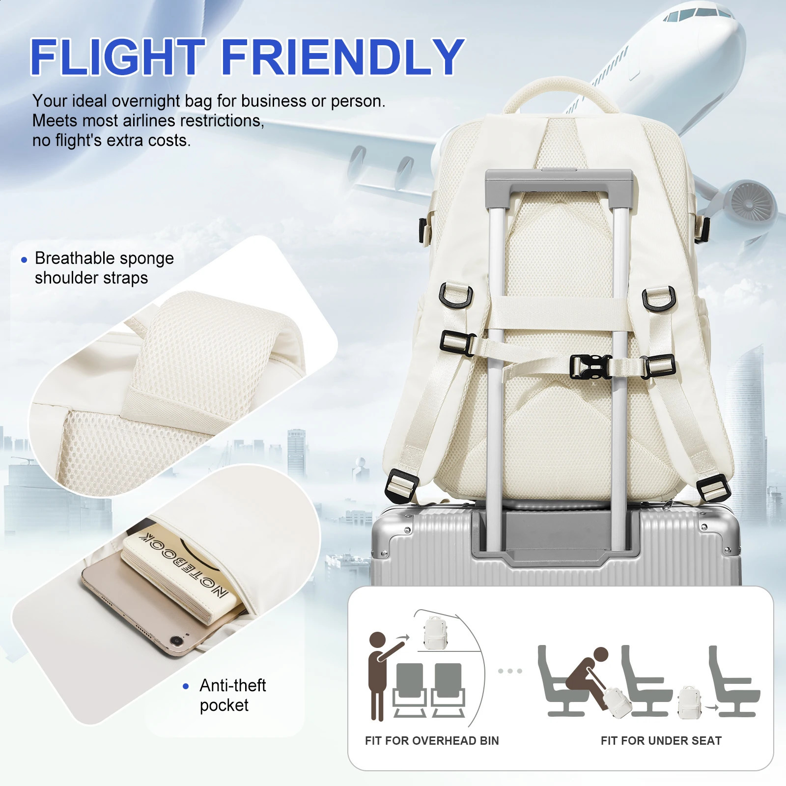 Backpack 44x29x19 mens travel backpack flight approved backpack business weekend laptop bag 240914