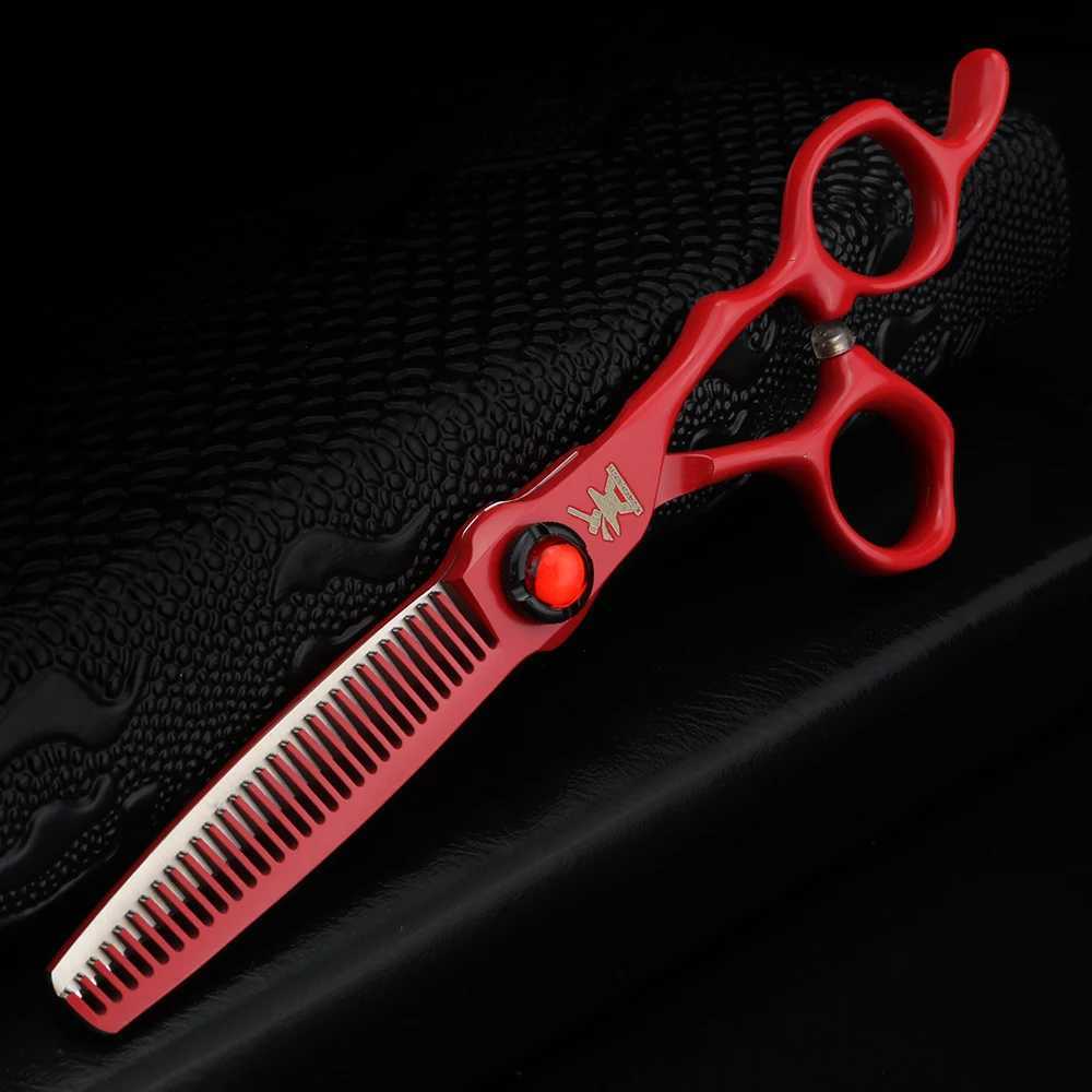 New Arrival XUANFENG 6 inch Ruby Hair Scissors Barbers Completely red Cutting Scissors and thinning Scissors 440c Z241213