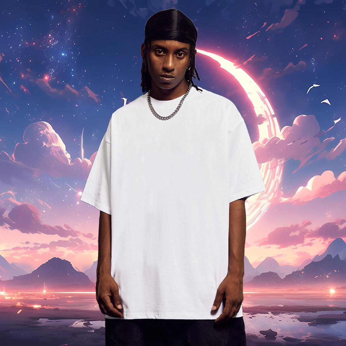 T-Shirts 230g 100% Cotton Geometric line Casual Short Sleeve O-Neck DIY Logo Oversized Men Tees 2024 Summer Loose Fit Polos