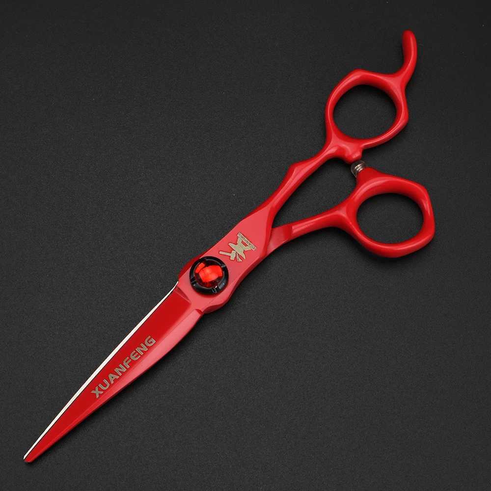 New Arrival XUANFENG 6 inch Ruby Hair Scissors Barbers Completely red Cutting Scissors and thinning Scissors 440c Z241213