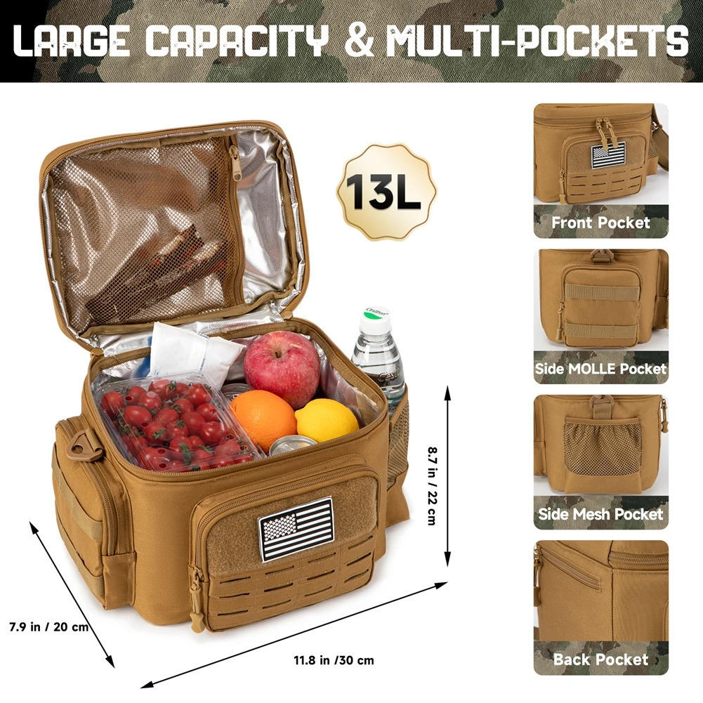 Tactical Lunch Bag for Men Outdoor Heavy Duty Lunch Box Work Leakproof Insulated Durable Thermal Cooler Bag Meal Camping Picnic 250804
