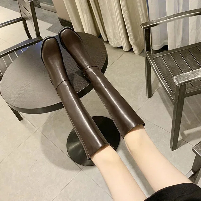 Winter Cotton Women Knee High Boots Fashion Zippers Ladies Elegant Low Heel Long Booties Winter Soft Leather Womens Footwear 250227
