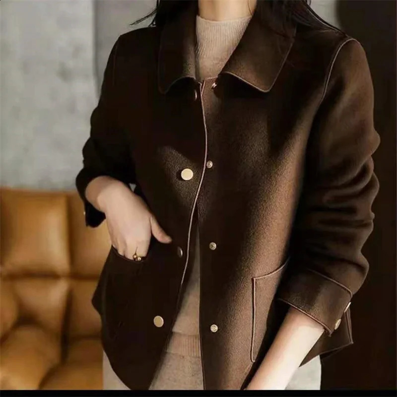 Women Woolen Coat Autumn Winter Fashion Loose Double-Sided Cashmere Wool Coat Female Short Ladies Jacket Tops 240727