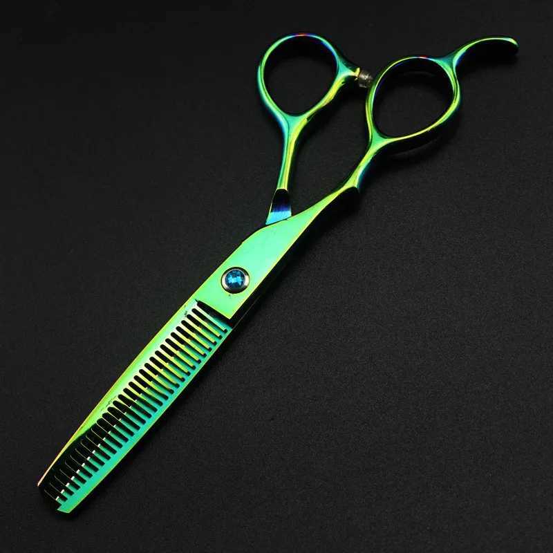 New Arrival professional Japan 440c left handed 6 green hair scissors haircut thinning barber strong cutting shears hairdresser scissors Z241213