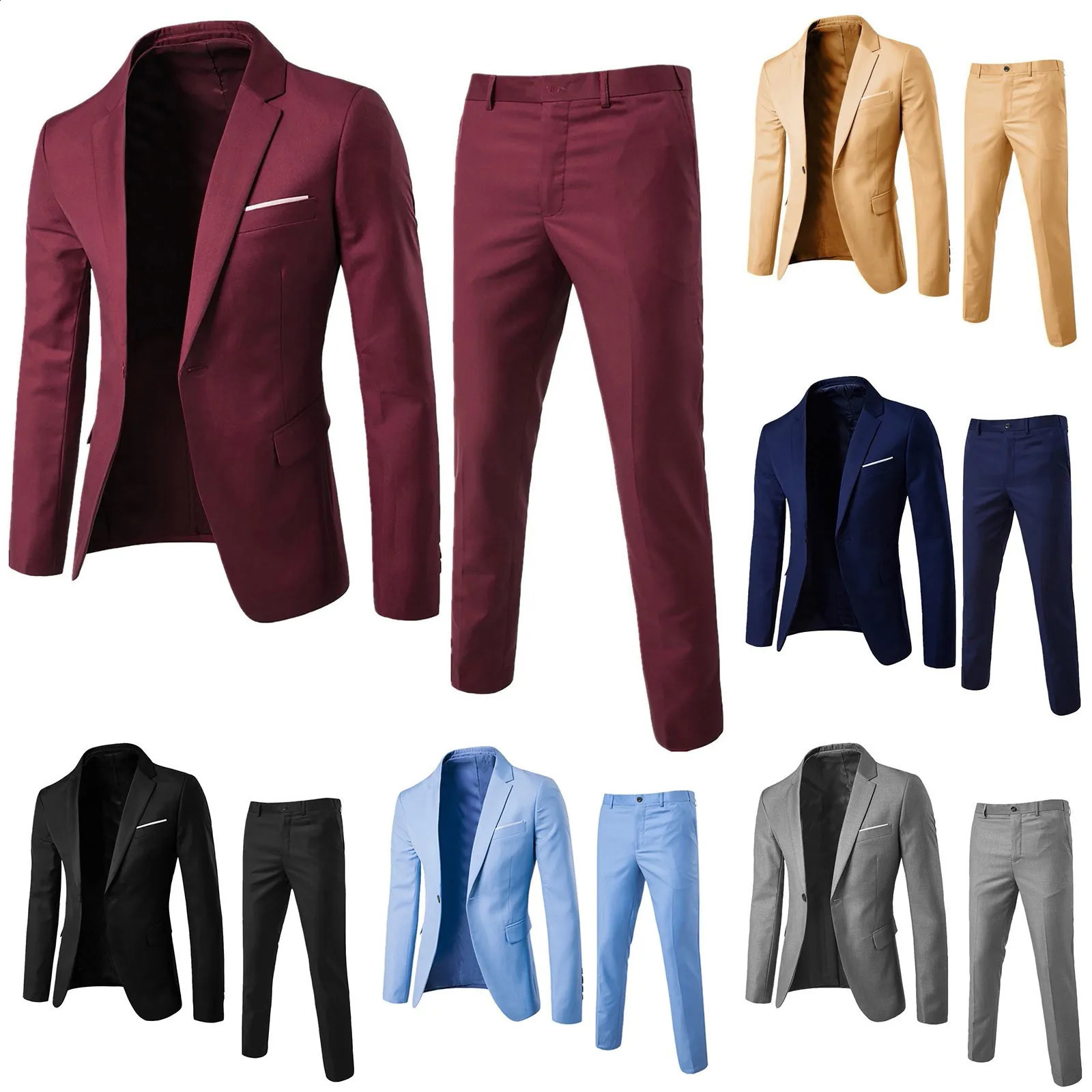 Men Classic Blazer Pants Set Wedding Blazers Slim Fit Turndown Collar Suit Set Formal Business Party Dress Suit 240802