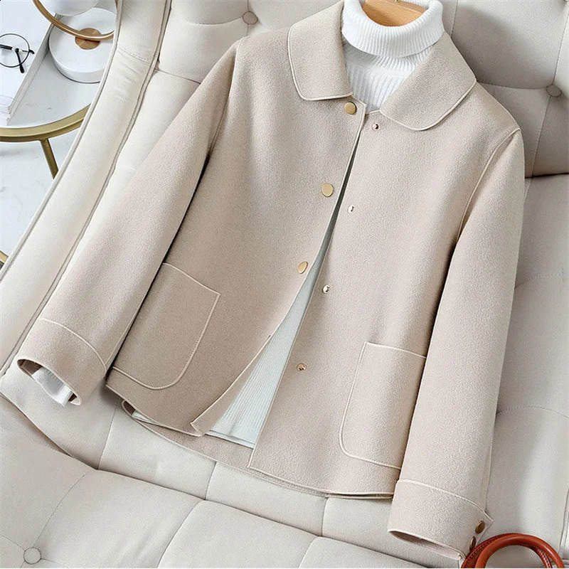Women Woolen Coat Autumn Winter Fashion Loose Double-Sided Cashmere Wool Coat Female Short Ladies Jacket Tops 240727