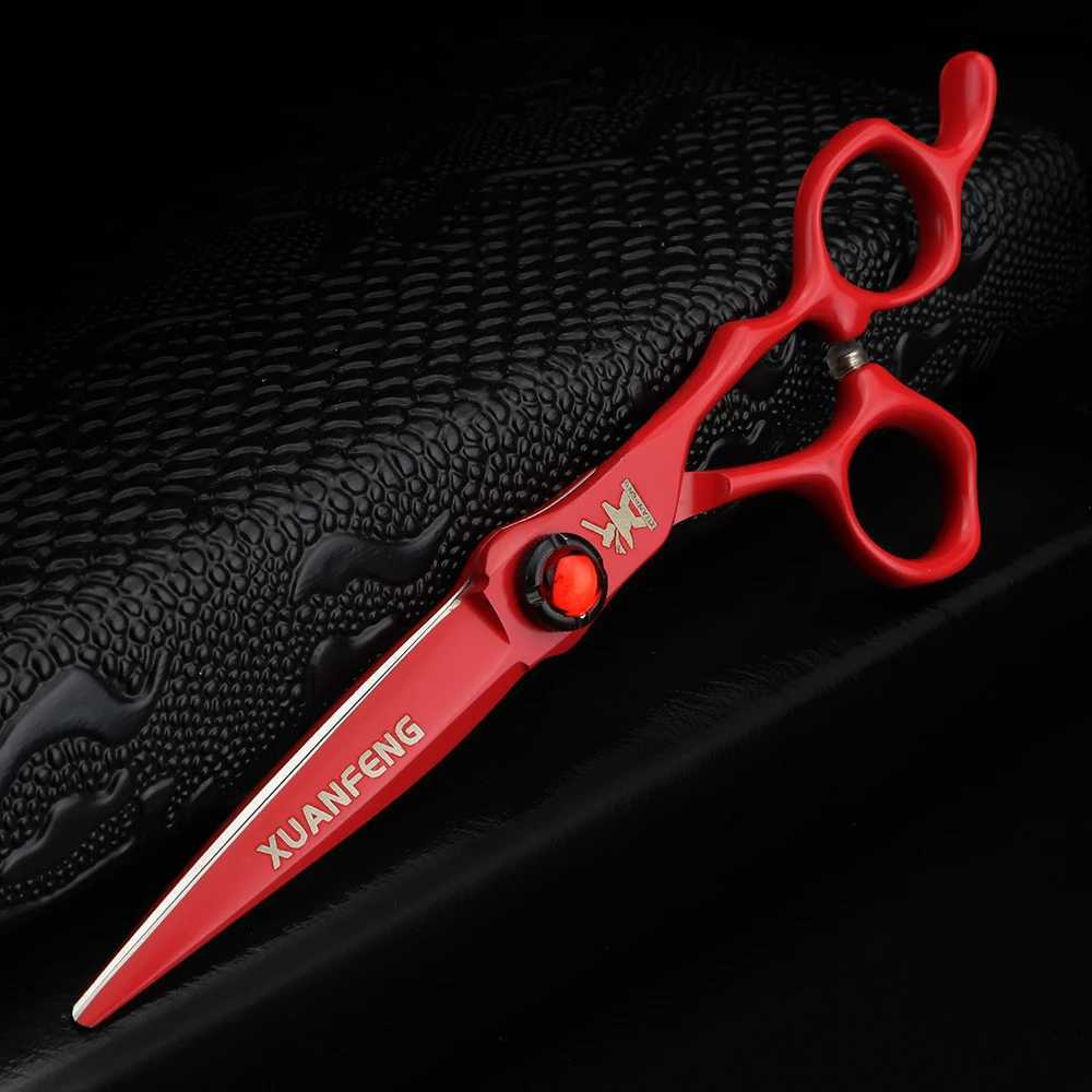 New Arrival XUANFENG 6 inch Ruby Hair Scissors Barbers Completely red Cutting Scissors and thinning Scissors 440c Z241213