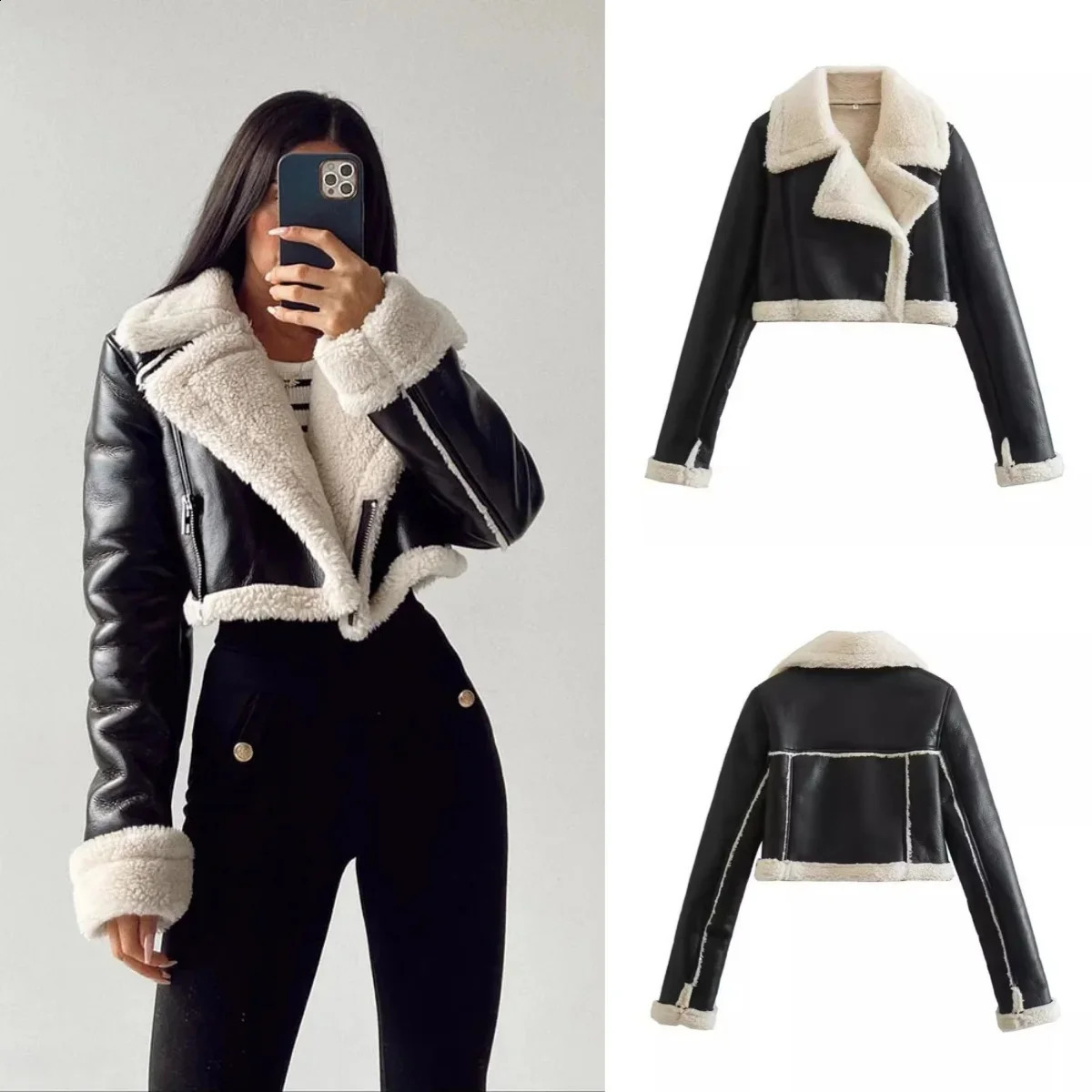 Womens Fashion Solid Front Zipper Jacket Retro Collar Long Sleeve Clothing 240802