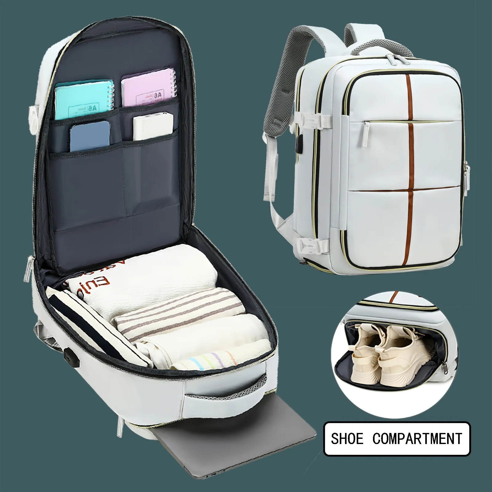 Multi functional travel backpack airline approved laptop school bag outdoor sports day bag with shoe company 240914