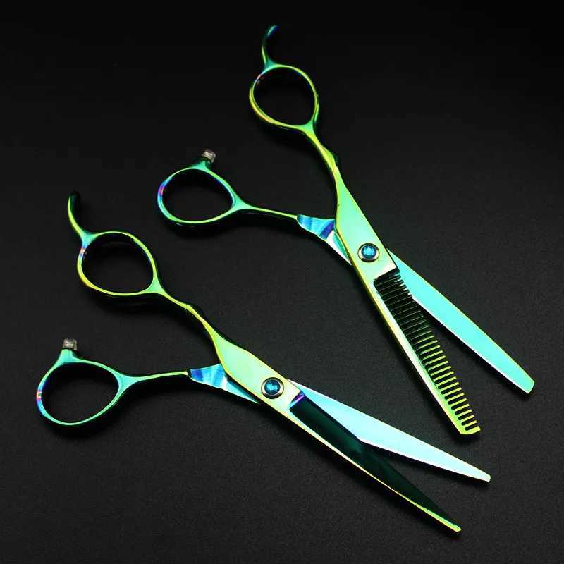 New Arrival professional Japan 440c left handed 6 green hair scissors haircut thinning barber strong cutting shears hairdresser scissors Z241213
