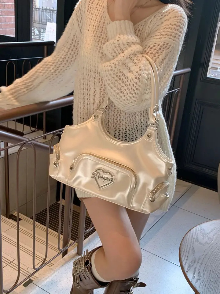 JIAERDI Fairycore Aesthetic Y2k Girl Versatile Chain Chic White Underarm Bag Wallet Womens Haruku Sweet Handbag 240802 180e