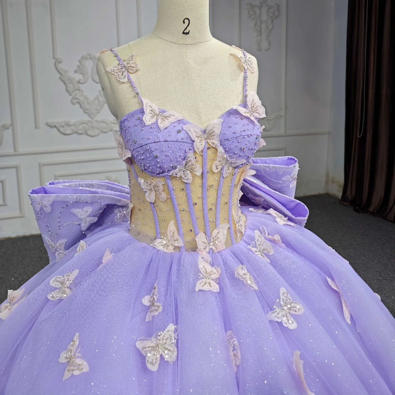 Lavender Shiny Sweetheart Quinceanera Dress Party Gown Off The Shoulder Beads Crystal Bow Tull Princess Sweet 16 Year Vestido De 15 Anos