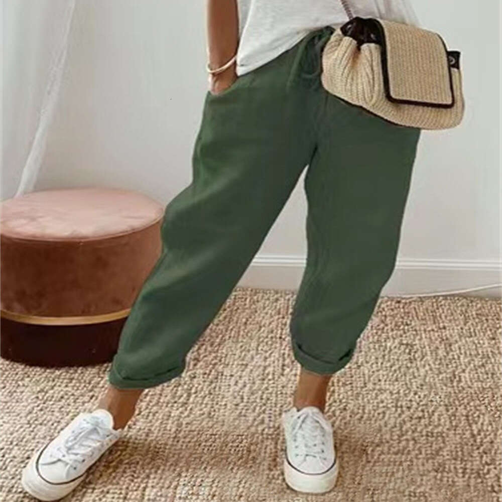 2024 New Womens Cotton and Linen Solid Color Multi-color Multi Size Casual Pants Casual Trousers Nine Points Bound Feet Military Pants for Man