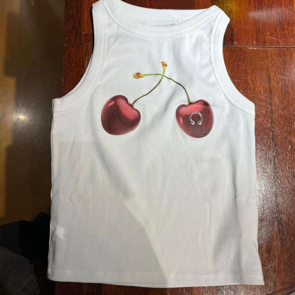 Fashionable new Y2K cherry ring nail print slim fit and slimming cover high street casual ins womens small vest