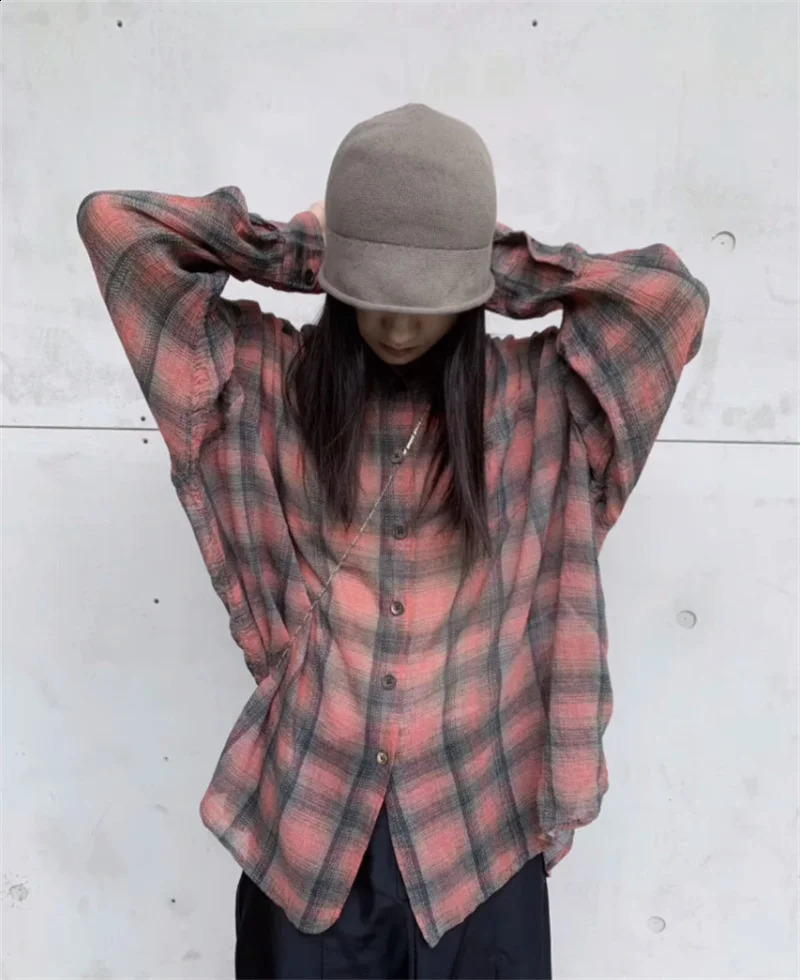 OUR LEGACY Rose Red Checkered Shirt Mens Graduate Lazy Style Casual Loose Long Sleeve Top240802