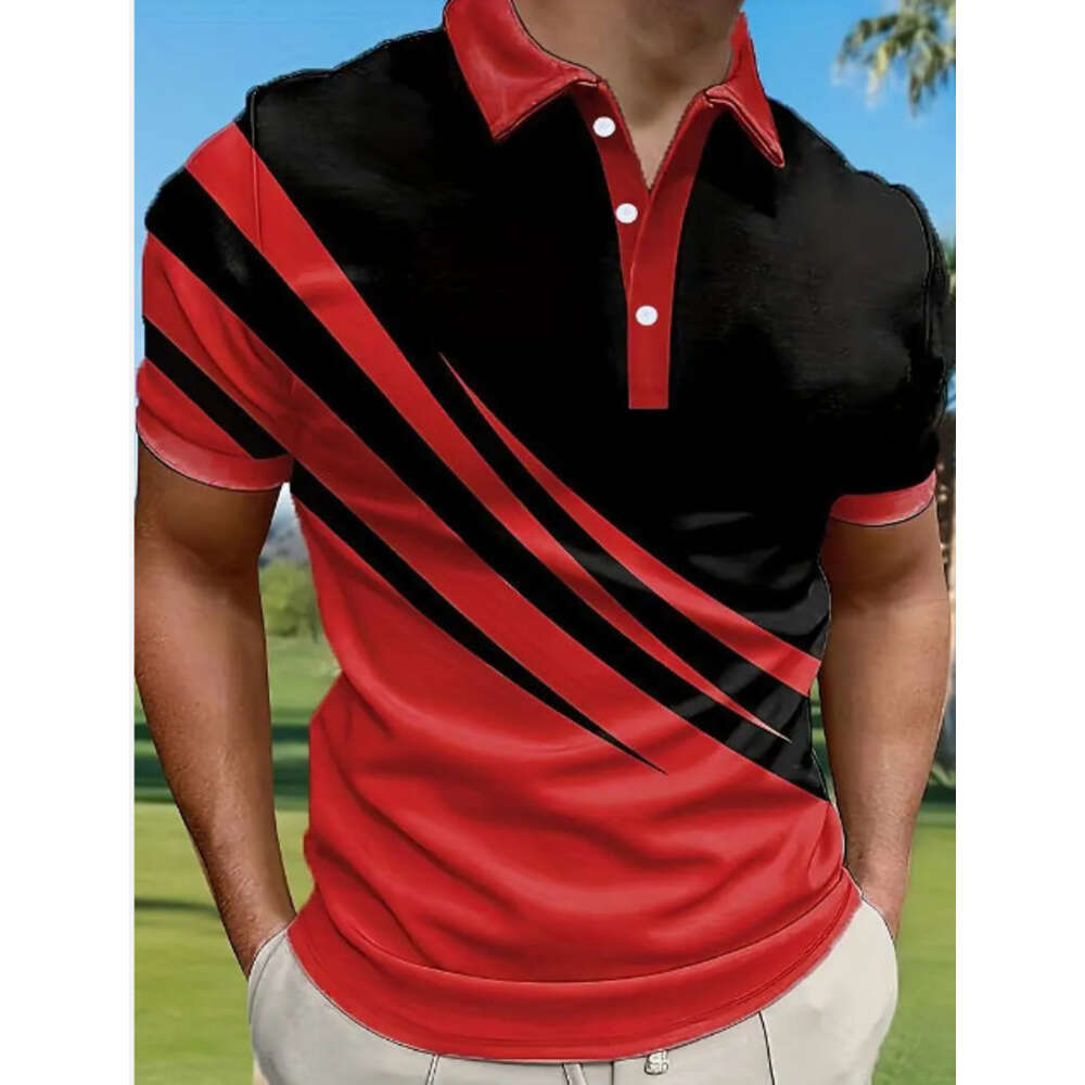 2024 new lapel polo 3D digital printing loose casual men's short sleeved shirt