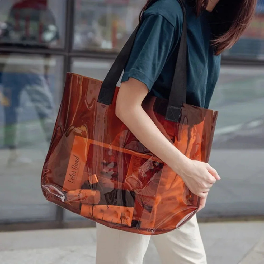 PVC transparent jelly bag fashionable laser large capacity single shoulder bag casual retro travel bag gift packaging bag 240805