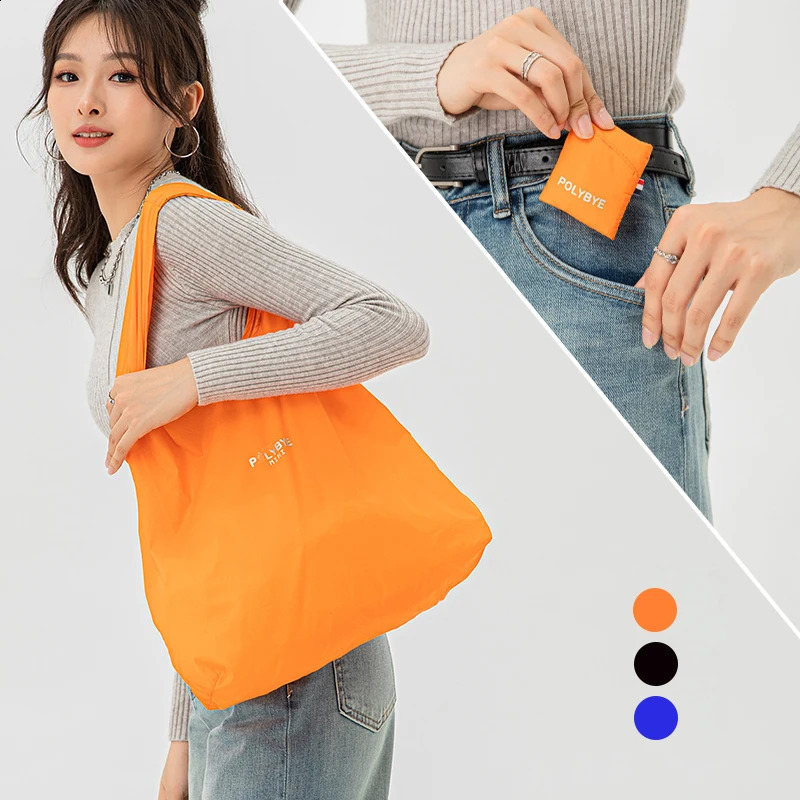 Polybye Nylon Foldable Reusable Shopping Bag Small Handbag Grocery Light High Quality Solid 240805