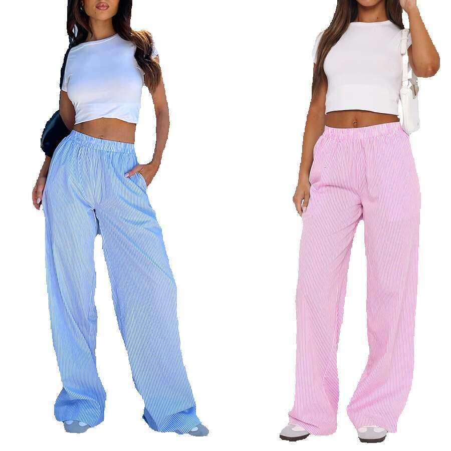 2024 New Womens Stripe Wide Leg Casual Street INS Fashion Loose High Waist Pants Overalls Hip-hop Style and Sweat Pants Unisex Waterproof Trousers Man
