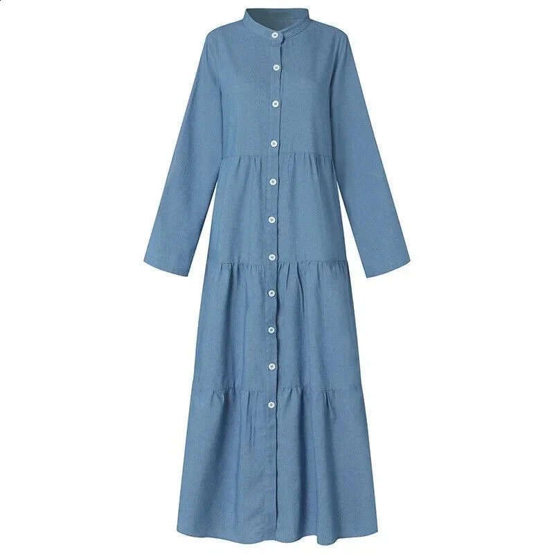 Womens S-5XL size European American and British denim dresses s stand up collar denim button long dress loose 240805