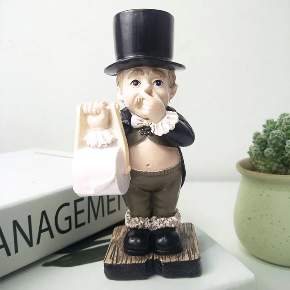 Comical Intricate Detailing Toilet Butler Statue Stable Resin Home Sculpture Decor Creative Spoof Paper Holder 240804