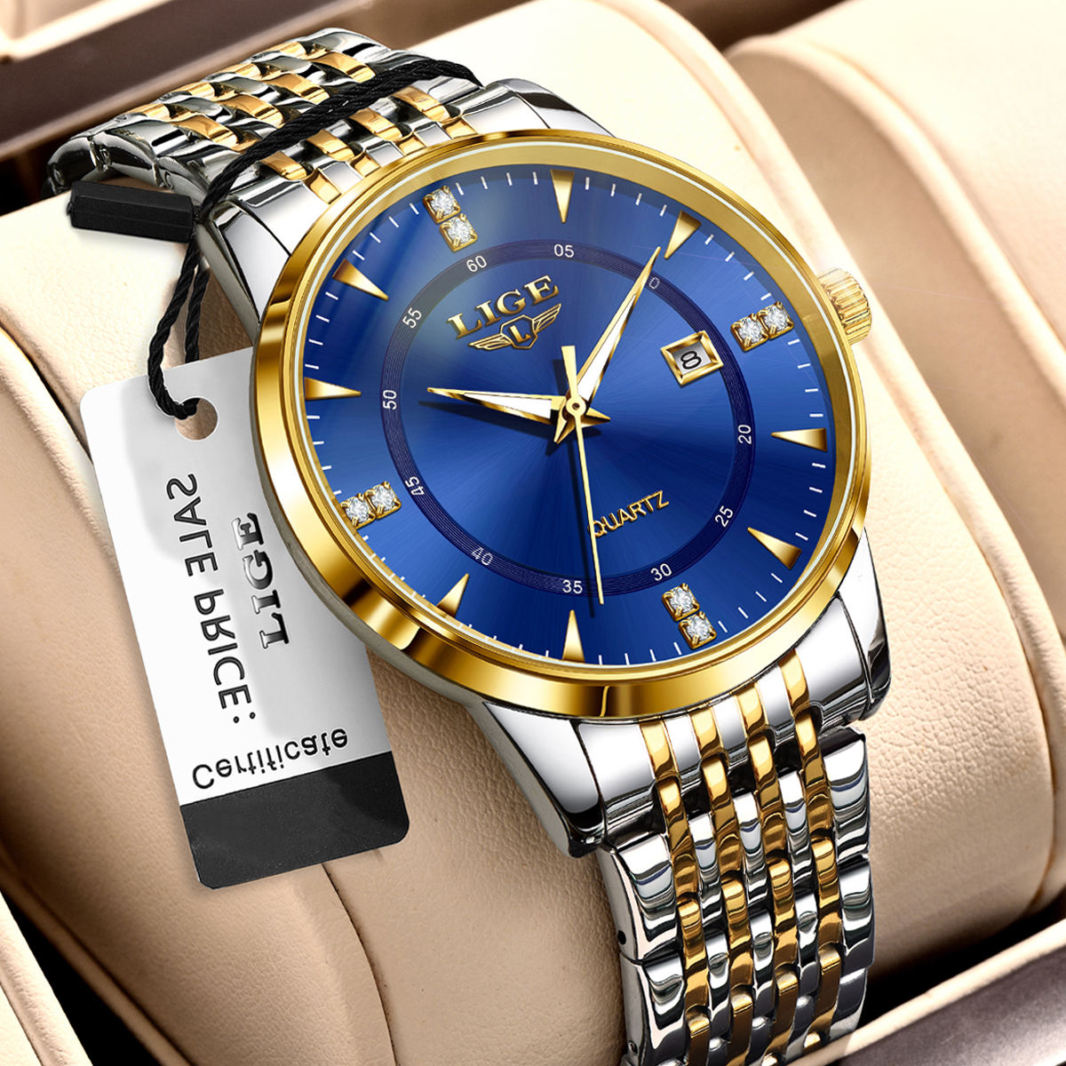 LIGE Men's Business Quartz Watch Stainless Steel strap Classic dial Men's Waterproof Watch Three pin Calendar watch Holiday gift Ultra-thin 
