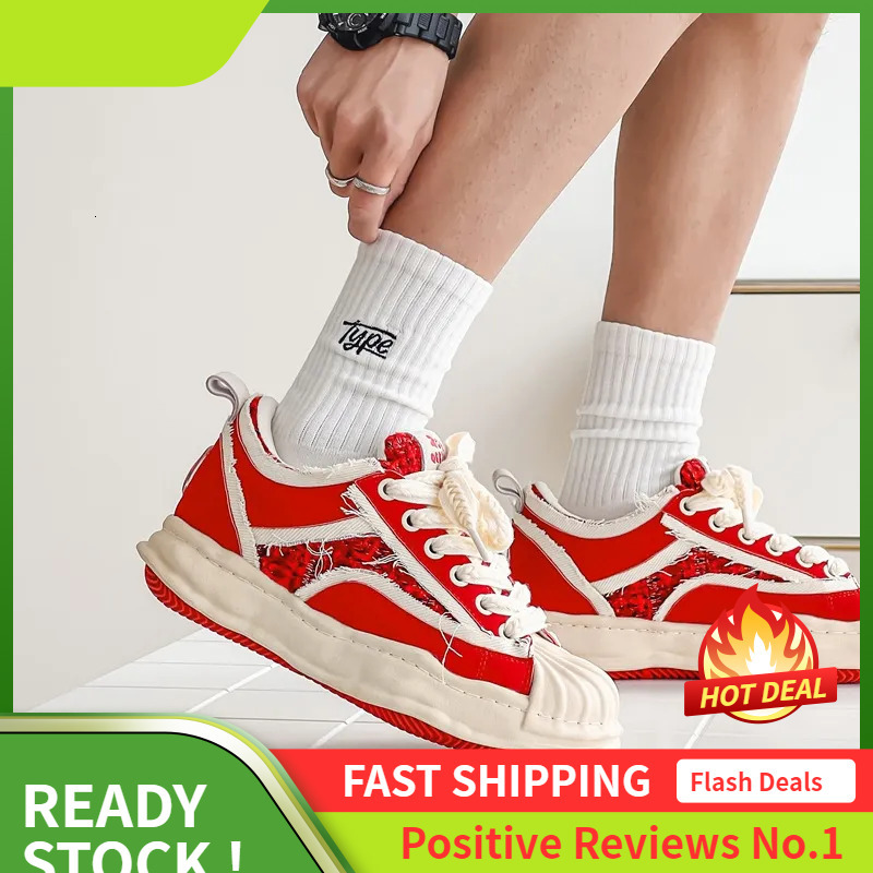Ddmyoutdoor Red NEW Street Bread Thick Soled Igh Rise Board Men And Women S Same Style Couple Fashion Shoes Outdoor Ame Tyle Hoes
