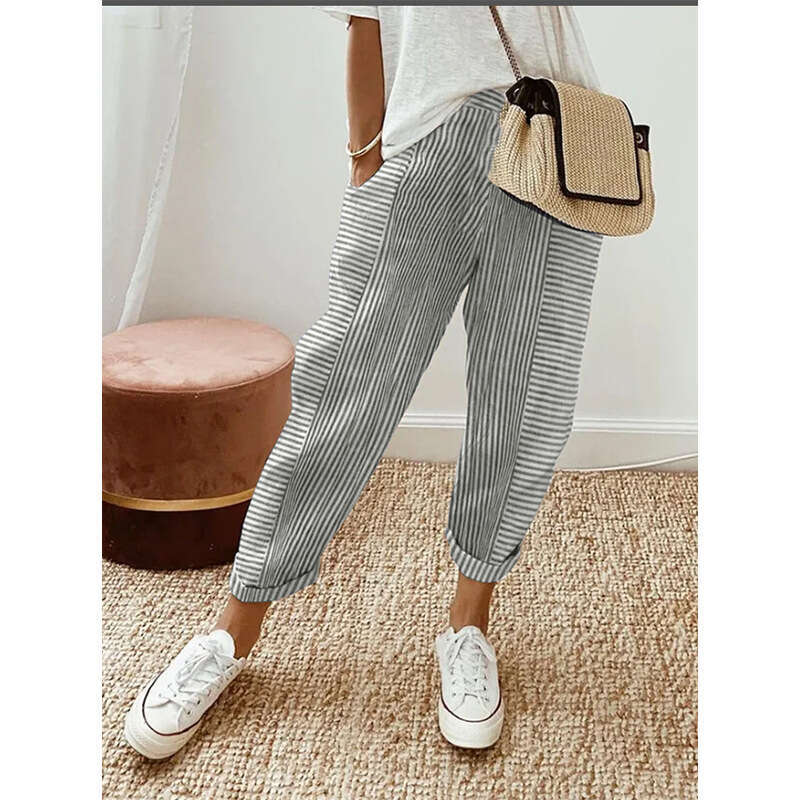 2024 Summer New Woven Jacquard Stripe Splicing Design Loose Casual Pants for Women Simplicity Harlan Sweatpants Super Elasticity Military Pants for Ma