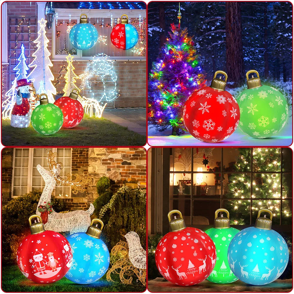 60cm Christmas Ball Ornaments Outdoor Indoor Luminous LED Christmas Decoration Ball Balloon Inflatable Toy Ball Christmas Gift 240805