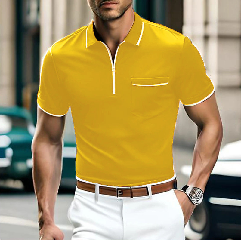 Summer new loose casual short sleeved zipper pocket men's sports polo shirt