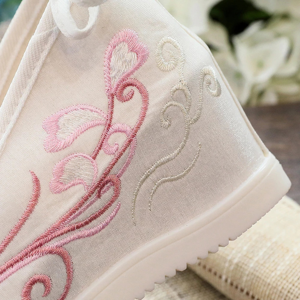 Veowalk Phoenix Embroidered Womens Cotton Fabric Inner Platform Shoes Retro Chinese Style Hanfu Shoes Grey Pink White 240802