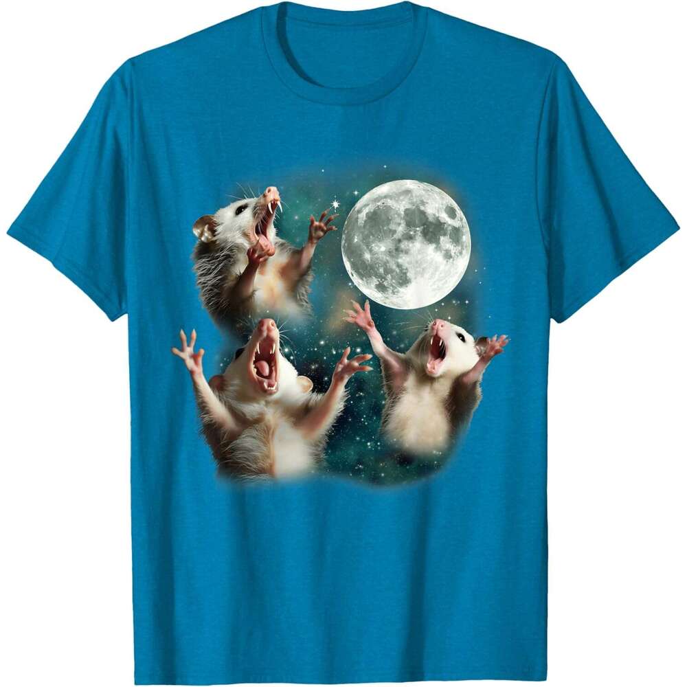 T shirt Mens Three Possum Moon 3 Opossum Funny Weird Cursed Meme T-Shirt shirts tshirt graphic tee Casual tops summer clothes Short sleeve Free shippi