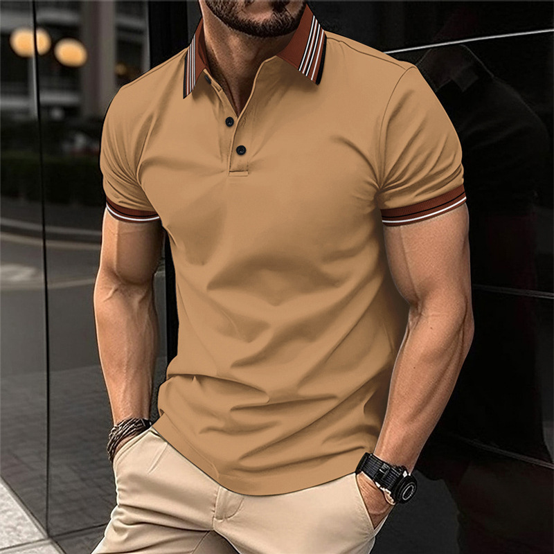 New men's solid color short sleeved polo shirt with a lapel collar