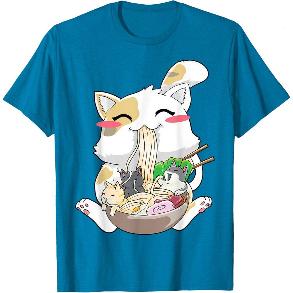 T shirt Mens Cat Anime Kawaii Neko Ramen Bowl Gift T-Shirt shirts tshirt graphic tee Casual tops summer clothes Short sleeve