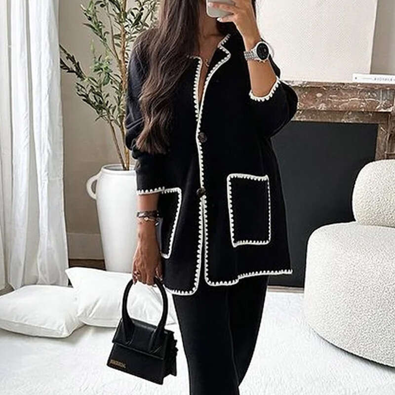 2024 Womens Autumn New Fashion Casual Loose Solid Color Two Piece Set