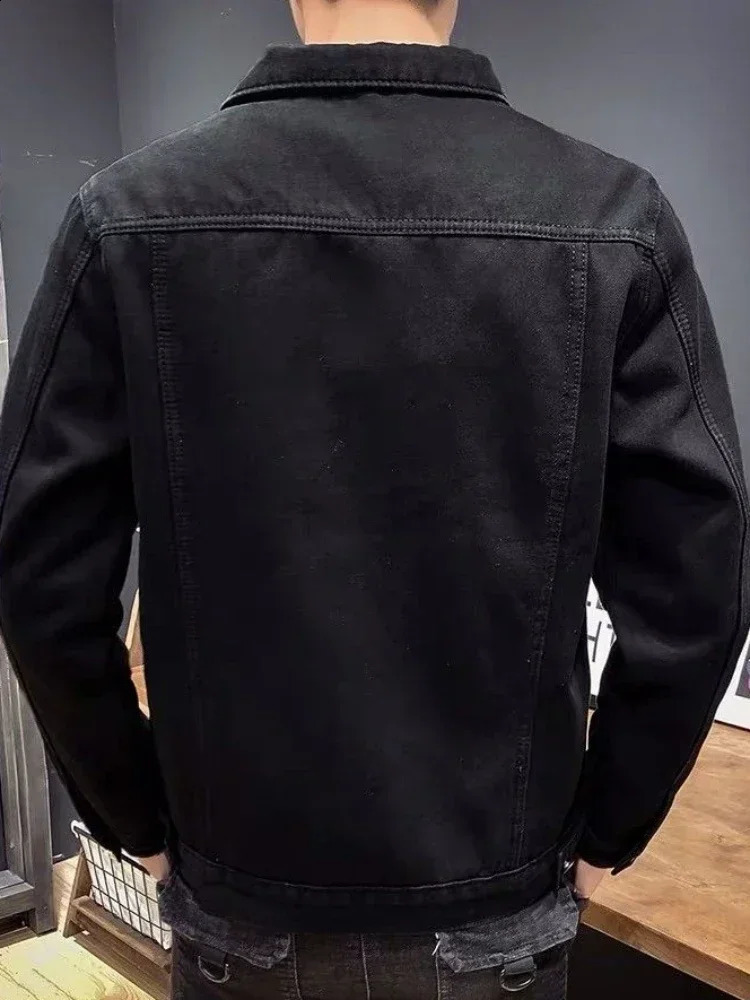 Mens Jean Coats with Sheep Mat Denim Jacket Wide Sleeve Black Wool Warm Winter Coat 240824