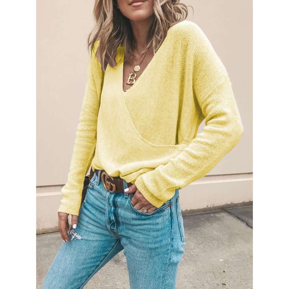 2024 Autumn/winter New Casual Solid Color Long Sleeved Knitted Sweater Top for Women Sweet Clothes Woman Knit Sweater Designer Sweater Coarse