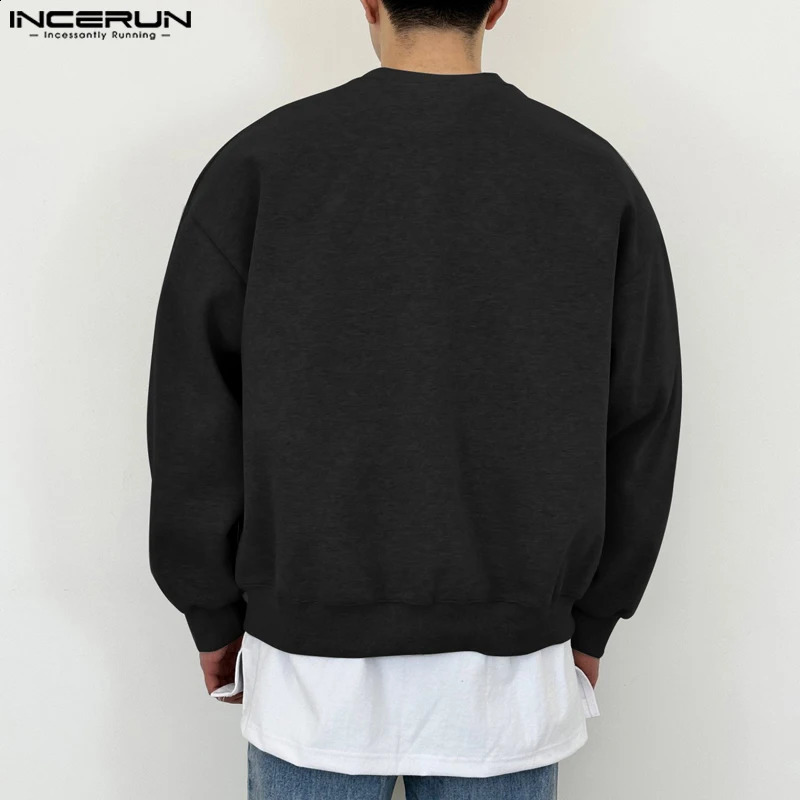 Men Hoodies Solid Color O-neck Long Sleeve Split Casual Sweatshirts Korean Streetwear Loose Male Pullovers S-5XL INCERUN 240805