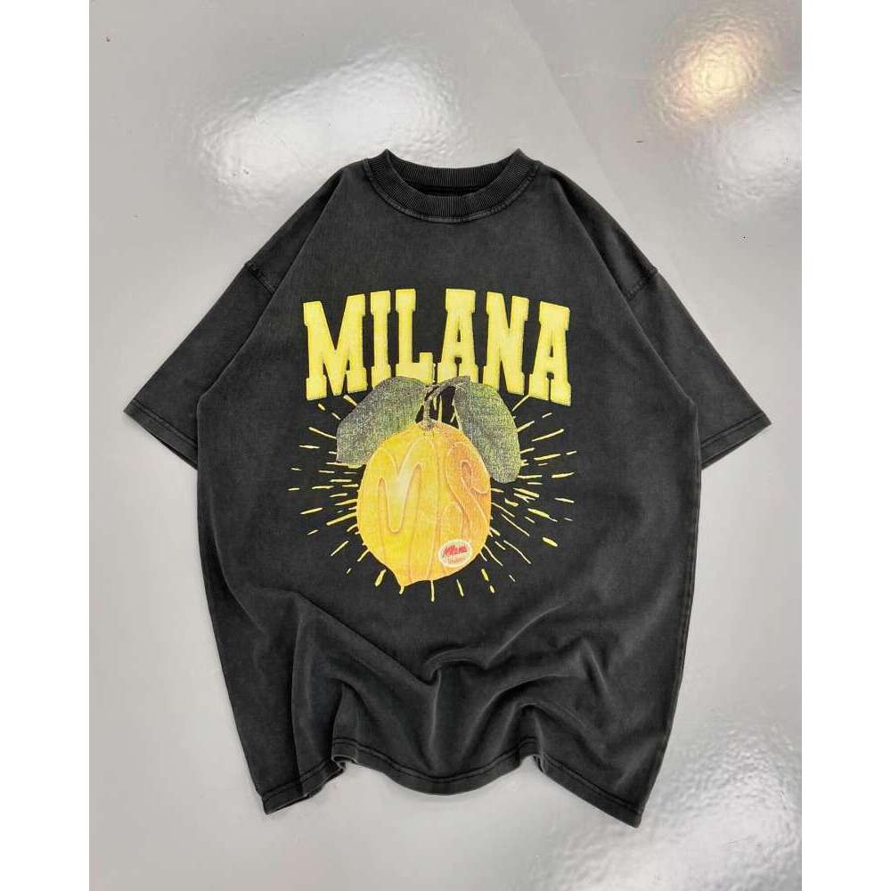 street High fruit letter print short sleeve oversized cotton T-shirt Men Y2k Street style summer top Haruku loose couple shirt