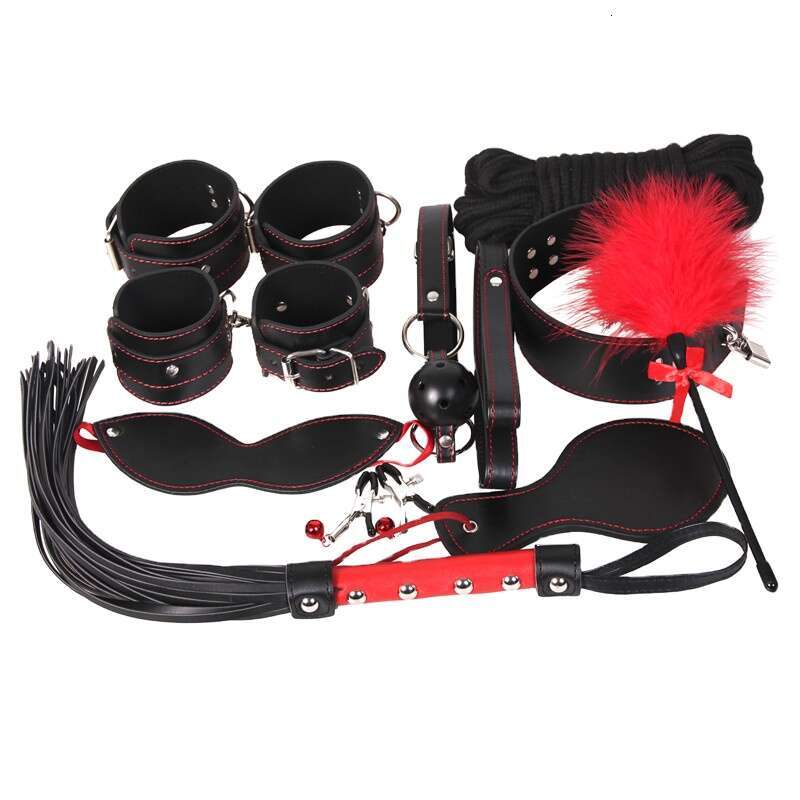 BDSM Leather Bed Bondage Erotic Set Handcuffs Nipple Clamps Whip Couple Roleplay Slave Restraint Kit