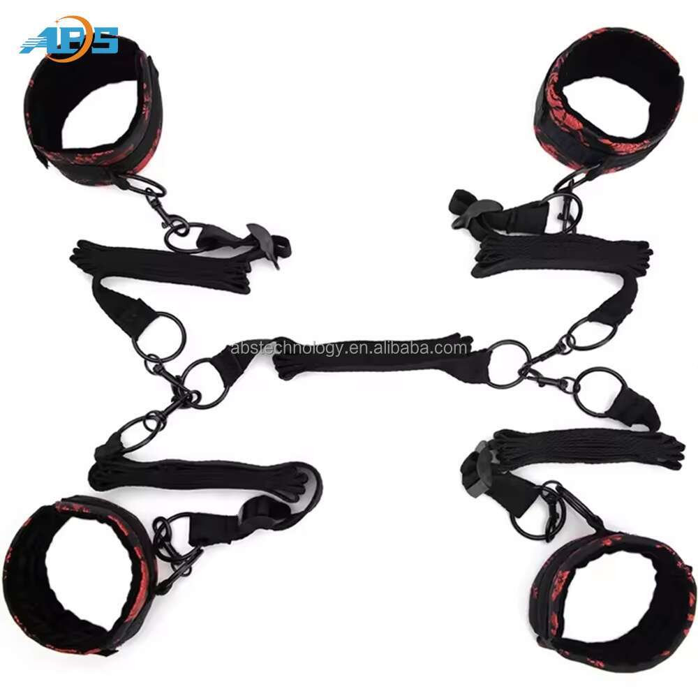 Sex Restraining Straps Tied Tease Bed Adult Sex Toys Set Leather For Couple To Restraint For Adult Black Leather Bondage Set