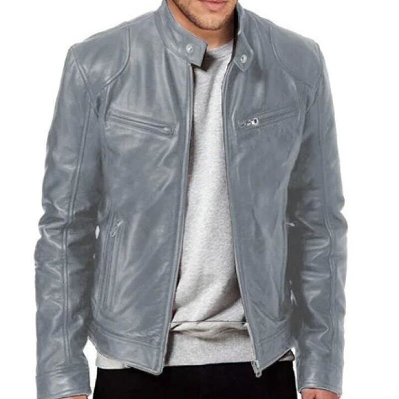 Fashion Mens Leather Jacket Slim Fit Stand Collar PU Male Antiwind Motorcycle Lapel Diagonal Zipper Jackets Men y240826