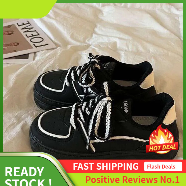 Ddmyoutdoor S Spring And Autumn Women Black Fashion Casual Shoes Chunky Platform Lace Up Sneakers Outdoor Pring Hoes Neakers