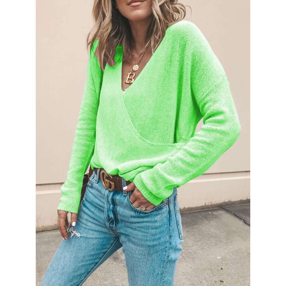 2024 Autumn/winter New Casual Solid Color Long Sleeved Knitted Sweater Top for Women Sweet Clothes Woman Knit Sweater Designer Sweater Coarse