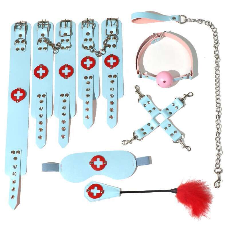 Jiuai 8PCS Sexy Contrasting Colors Nurse Adult Toys Set BDSM Bondage Set Bed Strap Bondage Props for Women and Couples