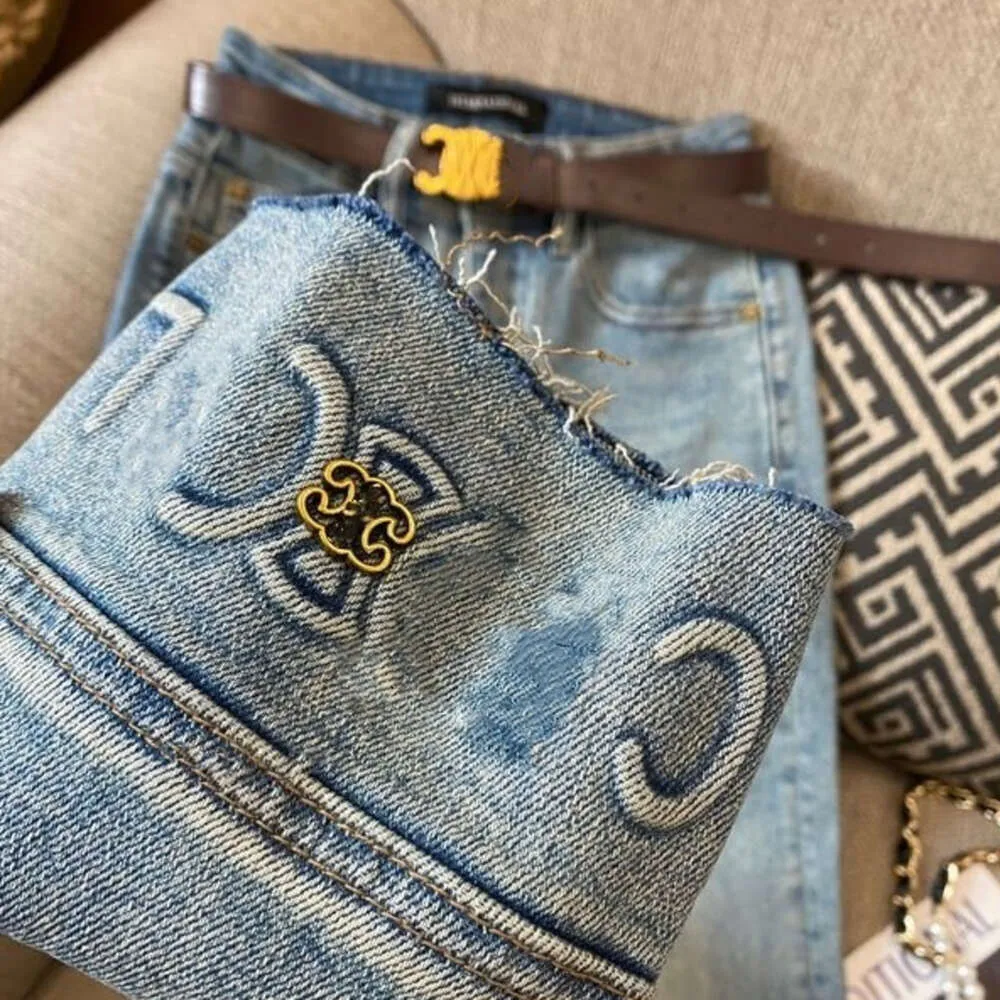 Plus Size women jeans designer pants fashion metal charm letter graphic ninequarter denim Pants highwaisted loosefitting straightleg trouser CUG2408 S25715
